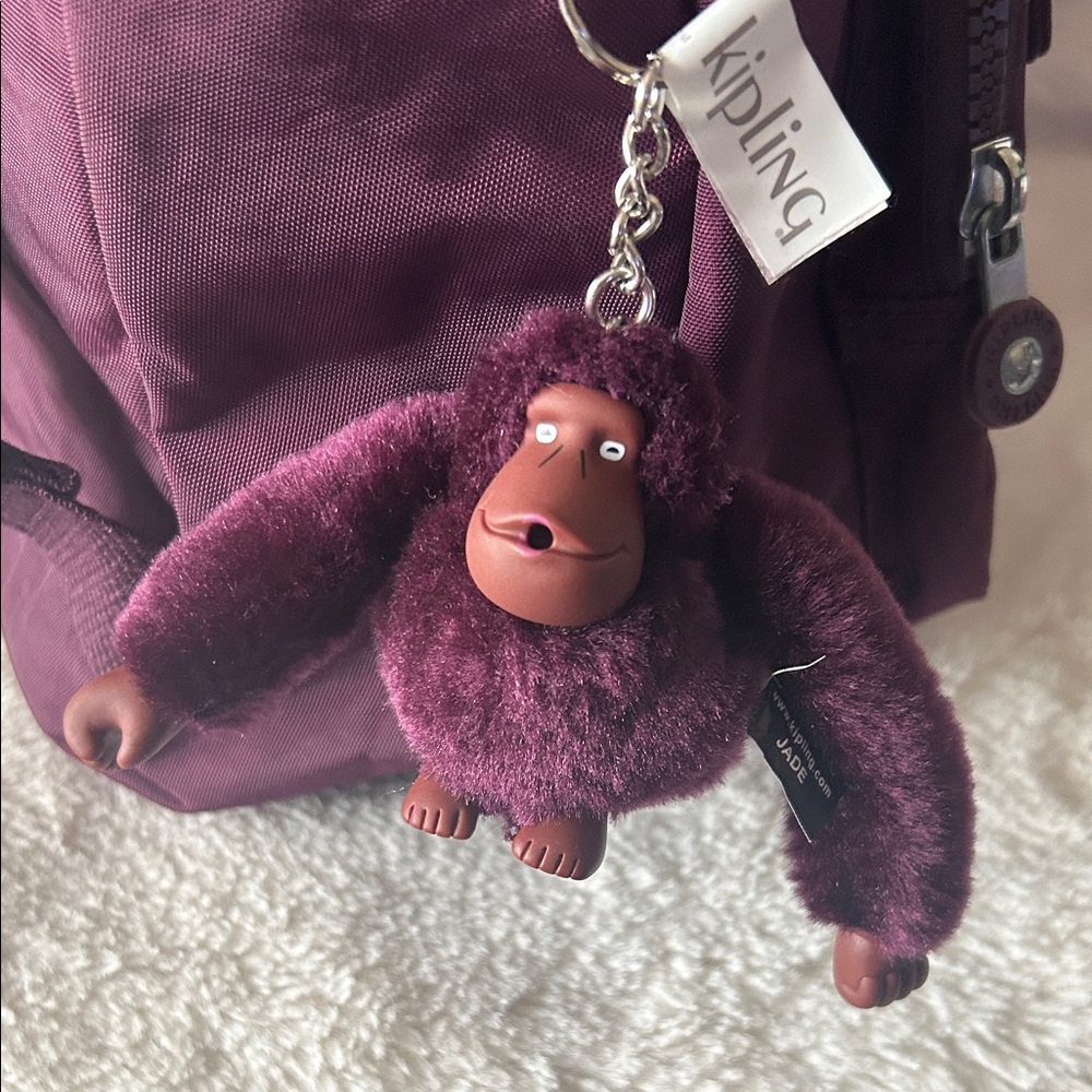 Kipling Queenie Burgundy Backpack with Keychain - Picture 7 of 16